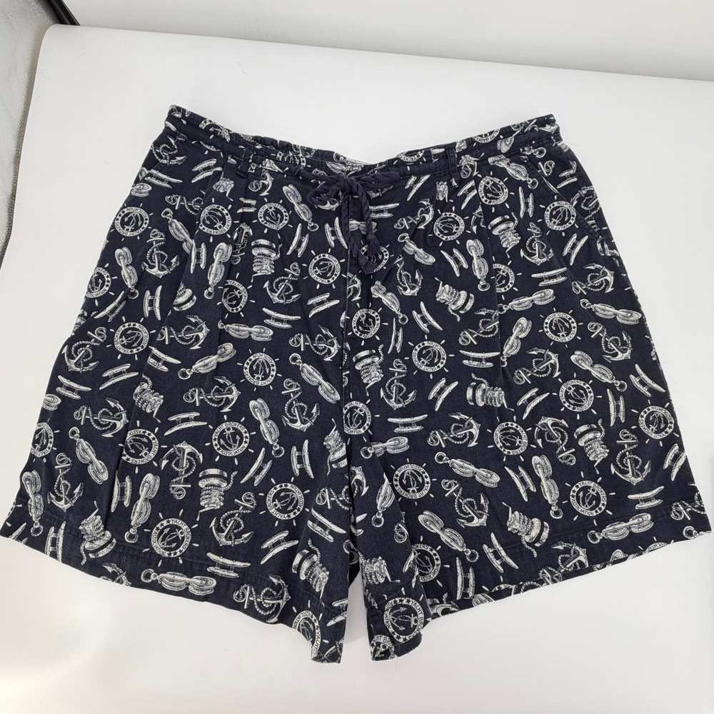 Nipon Studio Woman Shorts Womens 24W Navy‎ Nautical Anchor Print Cotton Coastal